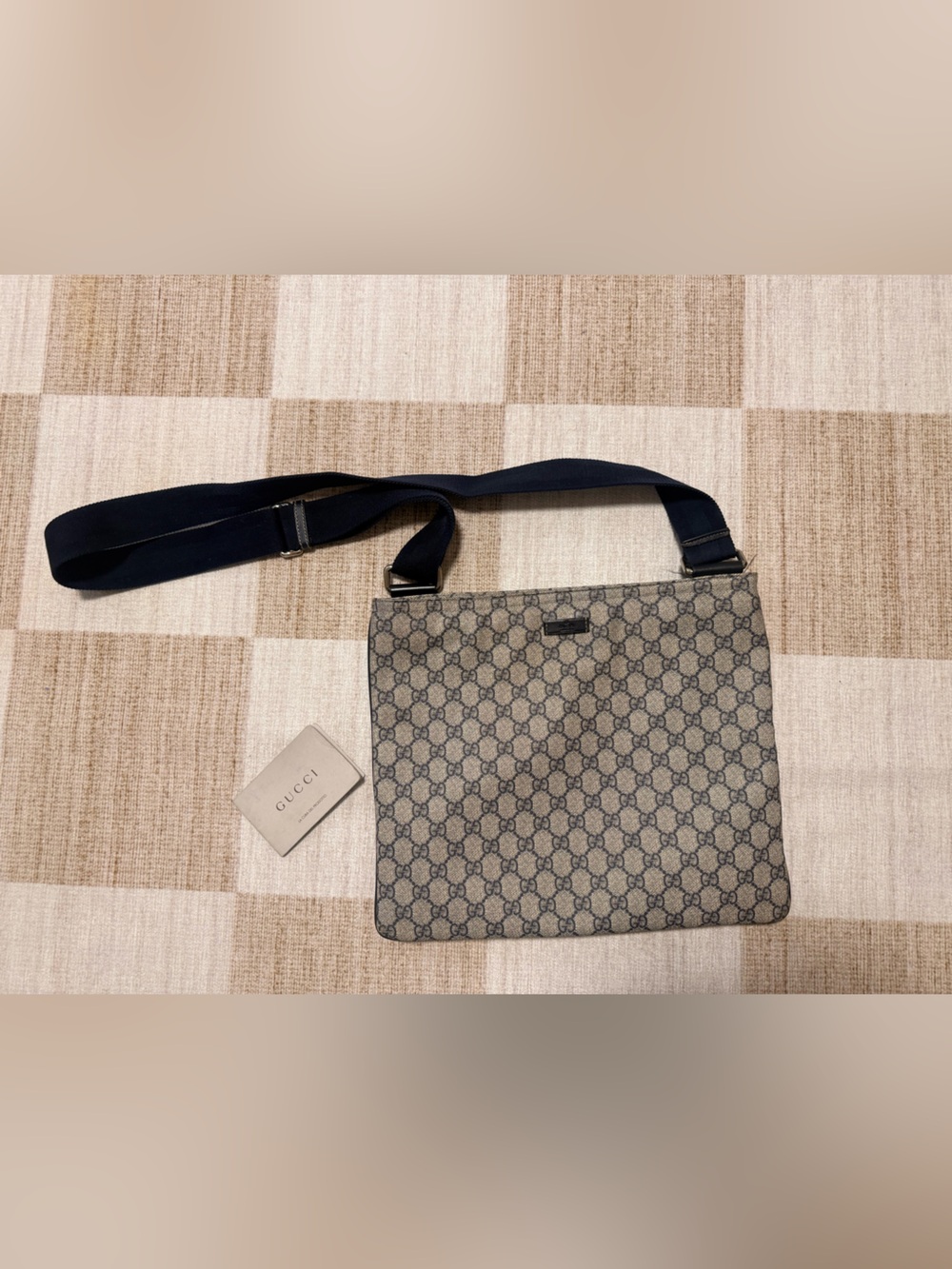 Gucci Beige and Navy GG Supreme Messenger Bag